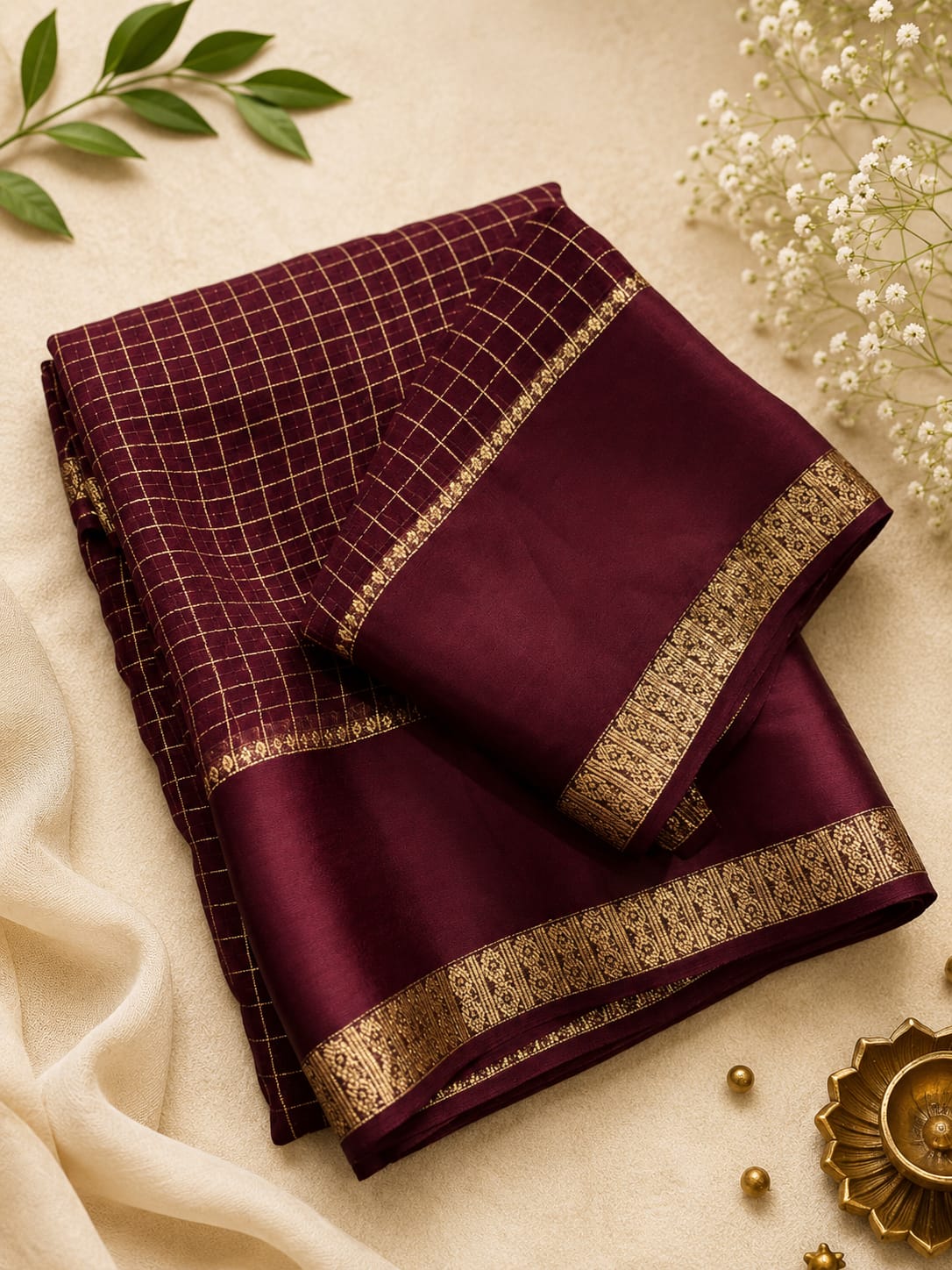 Maroon Viscose Checked Georgette Silk Saree - Image 2