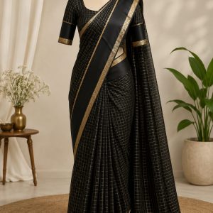 Black Viscose Checked Georgette Silk saree