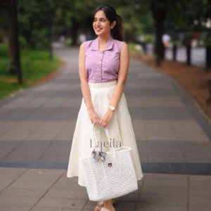 Lavender Top & Half White Skirt Set