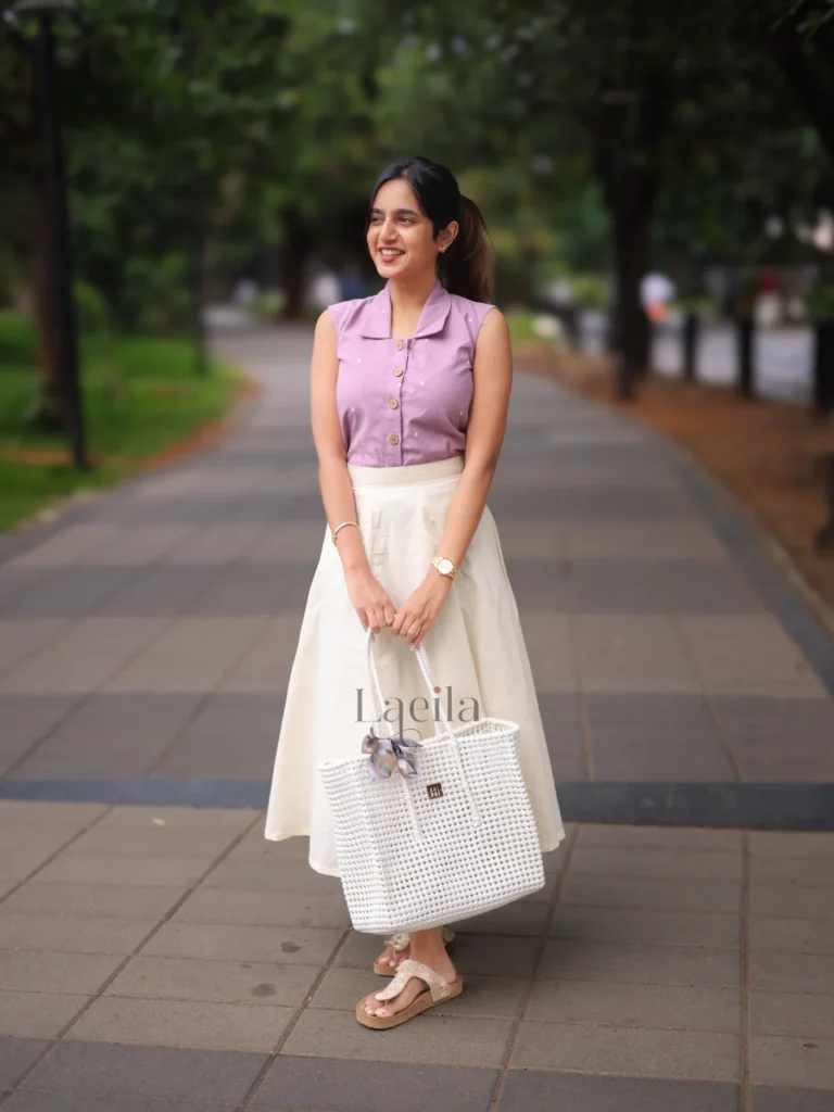 lavender-top-half-white-skirt-set