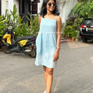 DENIM STRAP DRESS WITH POCKETS