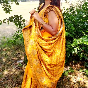 Elegant Yellow Designer Saree Featuring Heavy Gold Embroidery & Stone Embellishment