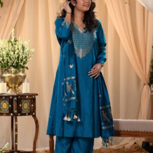Blue Salwar Suit with Intricate Zari Work And Dupatta Blue / S