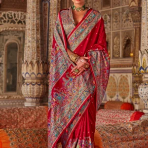 Apple Red Premium Silk Saree With Traditional Pattern