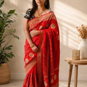Elegant Rani Pink Saree Featuring Heavy Gold Embroidery & Stone Embellishments